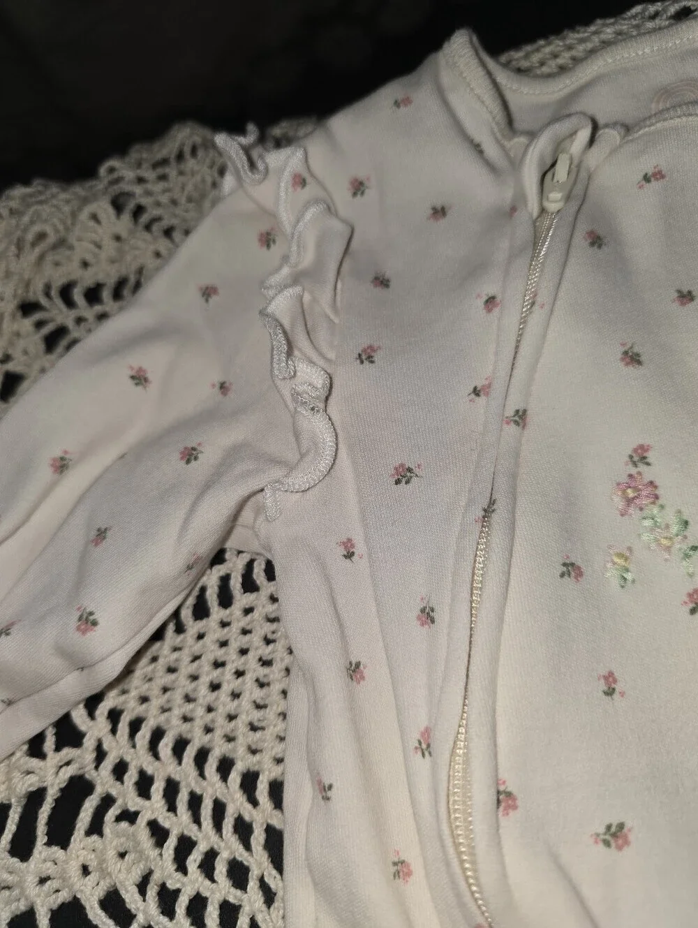 Next Baby Pink Floral Two Zip Sleep Suits 6-9 Mo, 2 Pack, Footed